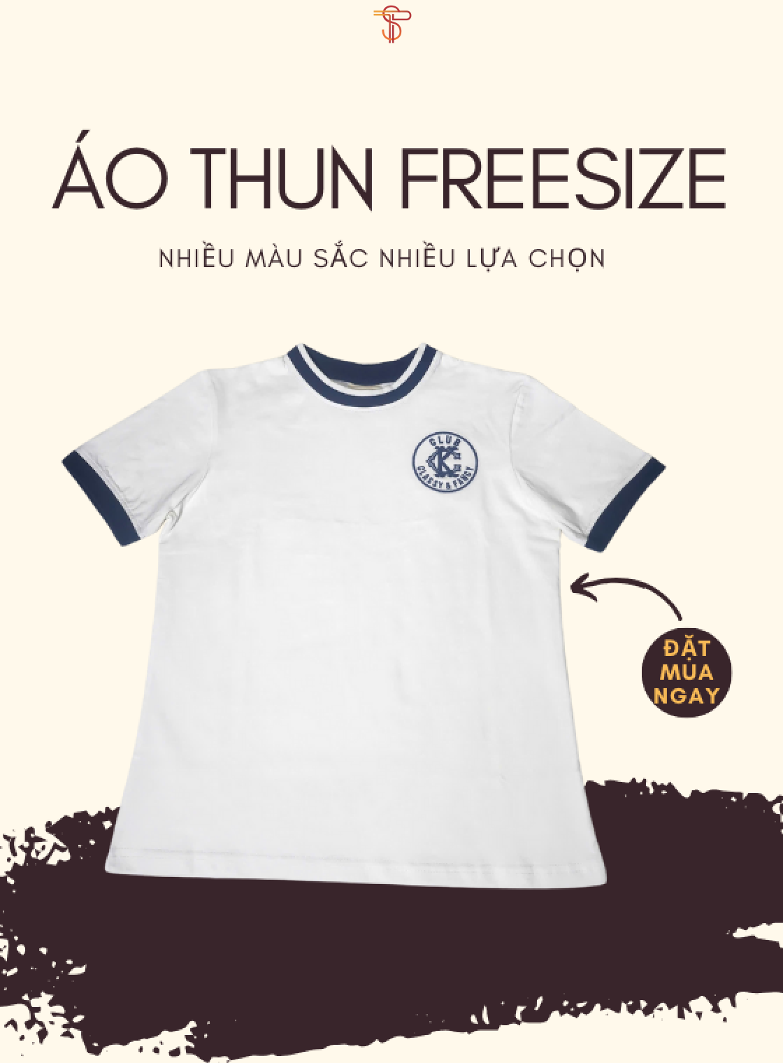 Baby Tee with Embroidered Logo – White & Dark Blue